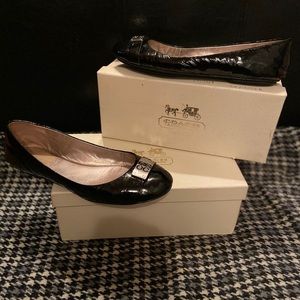 Black patent leather coach flats